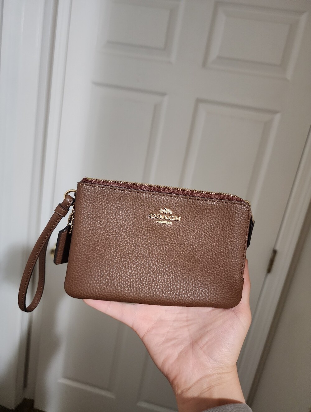 Coach Brown Leather Double Zipper Wristlet Wallet